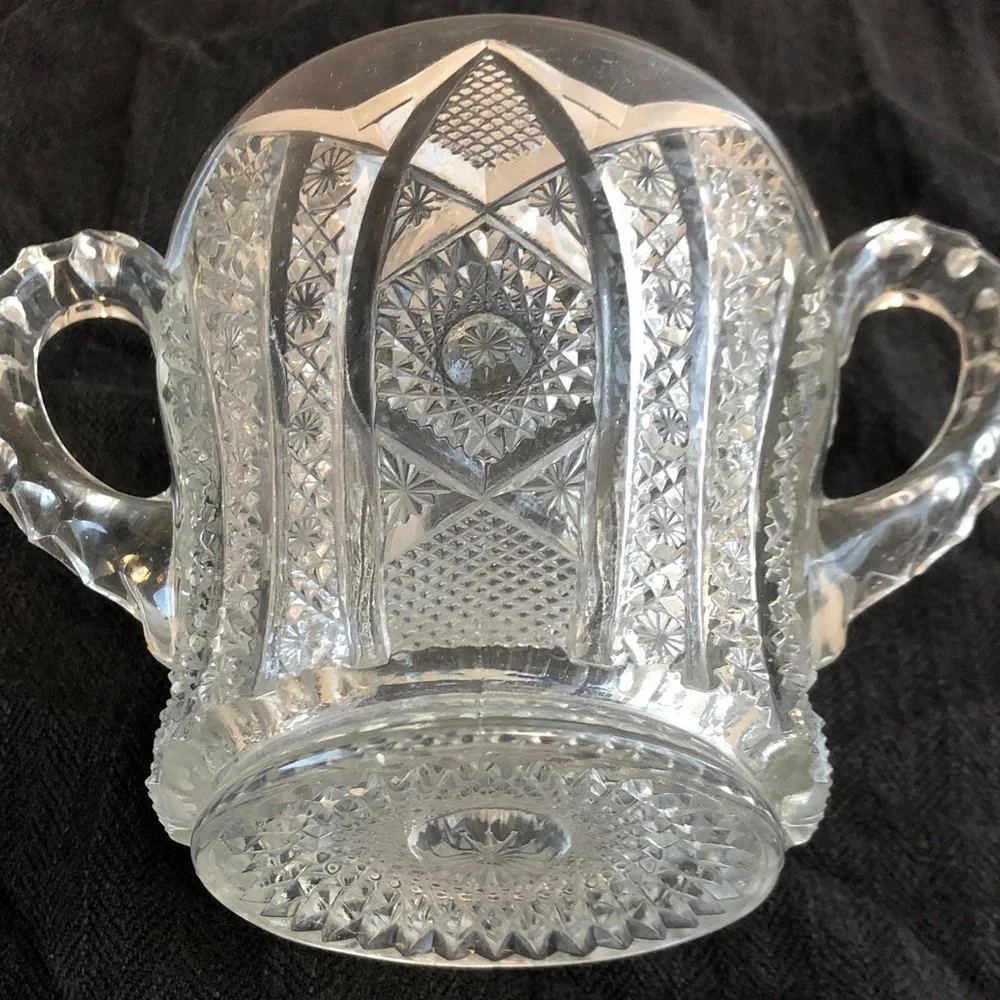 Vintage Pressed Glass Sugar Bowl With Double Handle Cottagecore Grandmcore